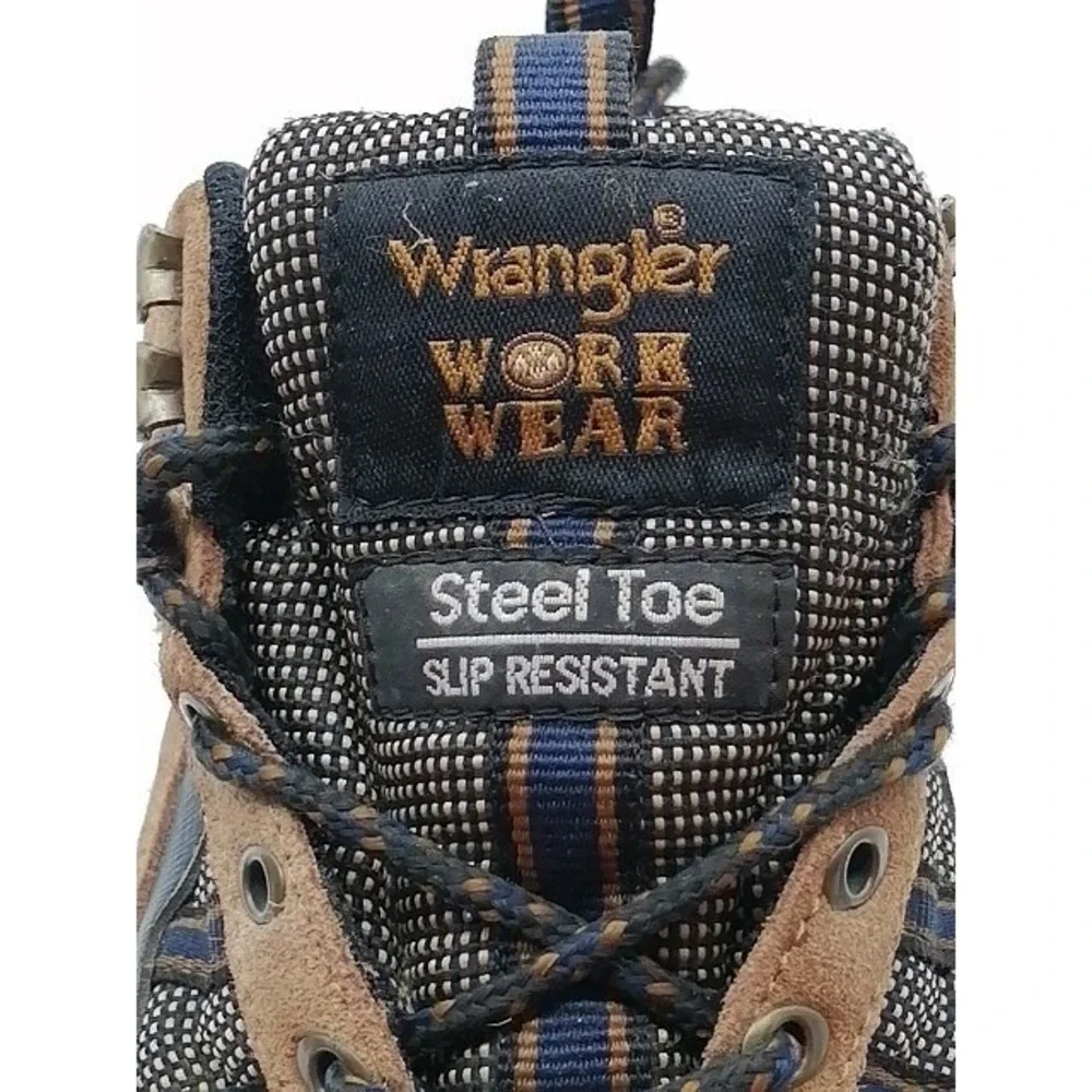 Wrangler Shoes Mens Work Boot Brown Leather Lace Up Steel Toe Slip Resistant 5.5